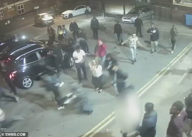 After the brawl (pictured: CCTV of the incident) 21-year-old Fidel Glasgow was found injured at the rear of the nightclub and was rushed to hospital - where he later died