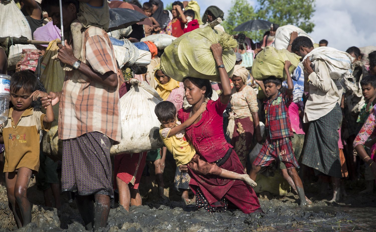 Rohingya Muslims forced from Myanmar flee to Bangladesh. 