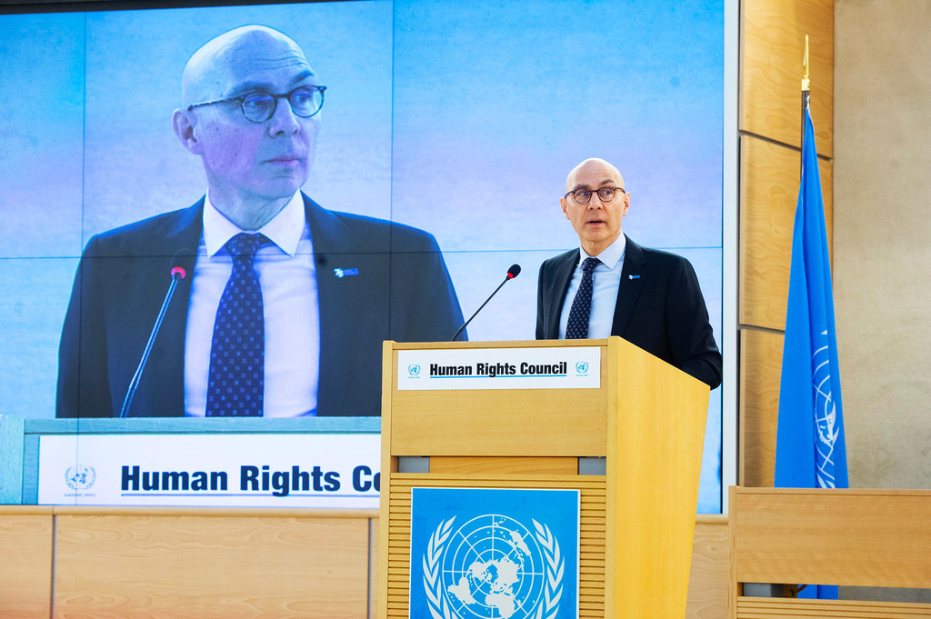 Volker Türk, United Nations High Commissioner for Human Rights addresses the 52nd Regular Session of the Human Rights Council in Geneva. Volker Türk, United Nations High Commissioner for Human Rights addresses the 52nd Regular Session of the Human Rights Council in Geneva.