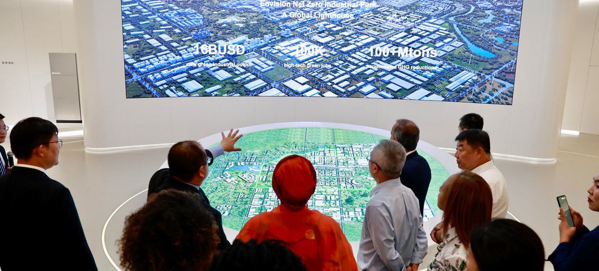 UN Deputy Secretary-General Amina Mohammed (centre) visits the Net Zero Industrial Park in Ordos, China. UN Deputy Secretary-General Amina Mohammed (centre) visits the Net Zero Industrial Park in Ordos, China.
